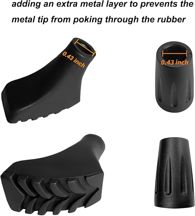 Hiking Walking Sticks Rubber Tips 10 Pack, Replacement Tips Protectors, Snow Baskets, Mud Baskets Set for Trekking Poles, Fits Most Standard Hiking, Trekking, Walking Poles