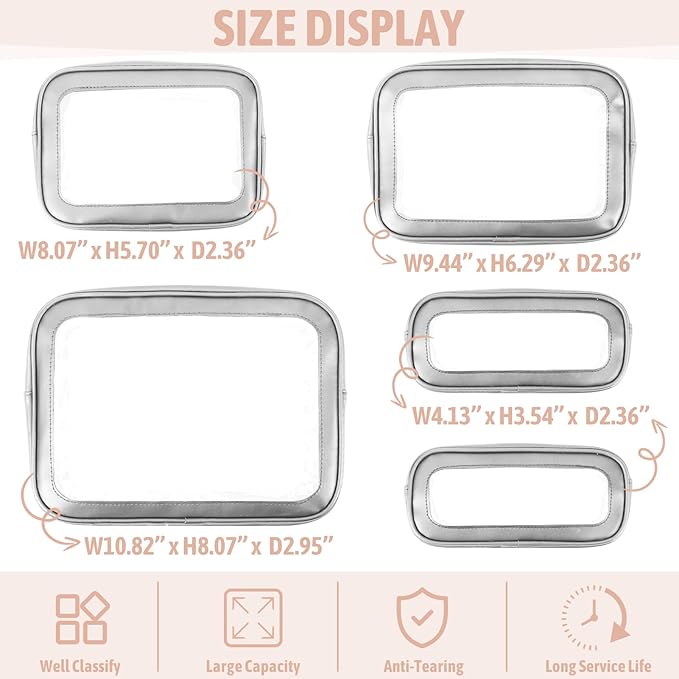 YOPCDJ 5PCS Diaper Bag Organizer Pouch Set, TSA Approved Toiletry Bag，Clear Waterproof TPU Makeup Bag Set Travel Organizer Bags for Women and Kids,Mothers Day Gifts