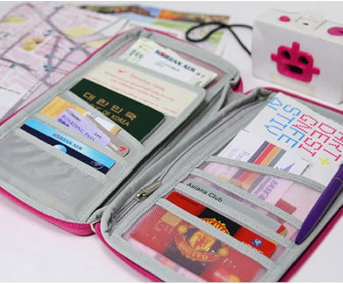 vanki Multi-Functional Fashion Ticket Passport Credit Card ID Document Organizer Holder Bag Purse Travel Pouch Case Cover (Rose Red)