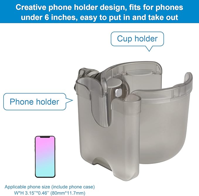 Accmor Stroller Cup Holder with Phone Holder, Bike Cup Holder, Universal Cup Holder for Uppababy Nuna Doona Strollers, 2-in-1 Cup Holder for Walker, Wheelchair, Scooter