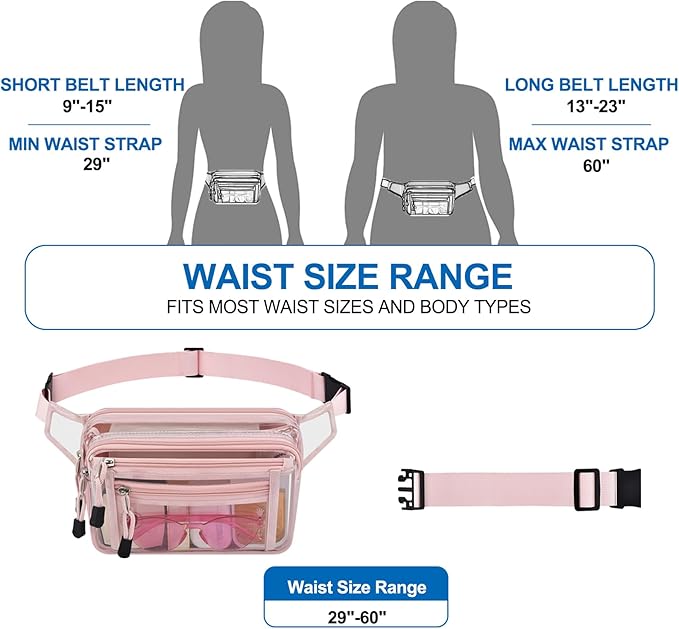Clear Bag Stadium Approved Clear Fanny Pack for Women for Work,Multi-purpose Waist Bag for Travel & Sporting Event