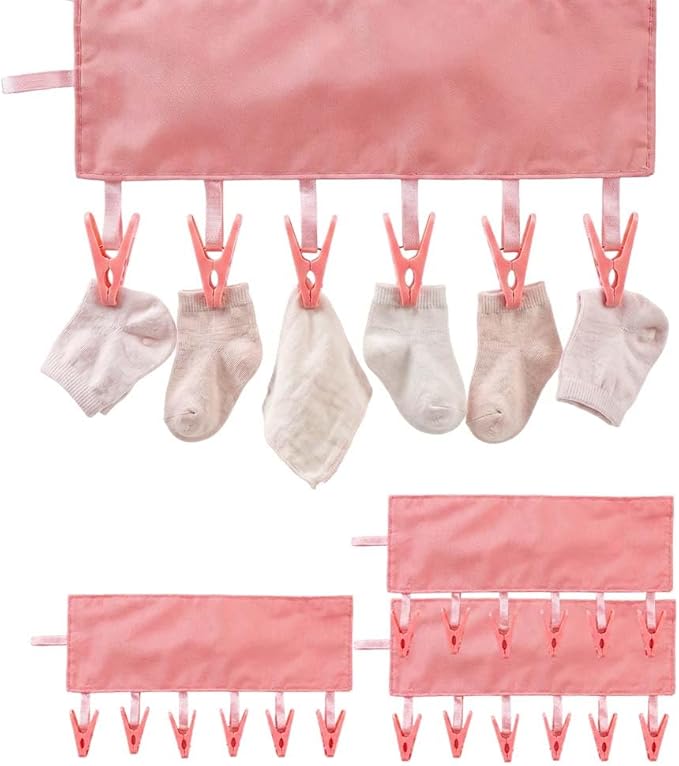 Foldable Travel Laundry Hanging Clip, 2026 New Lightweight Travel Hangers for Cruise and Hotel, Portable Folding Clothes Hanger with 6 Clips for Swimsuits Underwear Socks 3 Pack