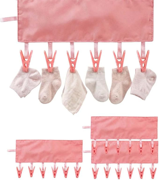 Foldable Travel Laundry Hanging Clip, 2026 New Lightweight Travel Hangers for Cruise and Hotel, Portable Folding Clothes Hanger with 6 Clips for Swimsuits Underwear Socks 3 Pack