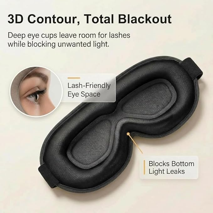 Blackout Weighted Eye Mask for Sleeping: 3D Contoured Gentle-Pressure Sleep Mask for Men & Women - Airplane Travel & Night Shift Essentials, Zero Eye Pressure, Breathable Blindfold, Black