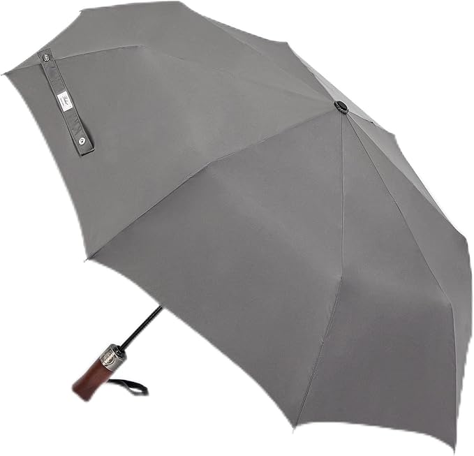 Balios (Designed in UK) Travel Umbrella Luxurious Golden Hardwood Handle Auto Open & Close Windproof Frame Single Canopy Automatic Folding Umbrella Men's & Ladies
