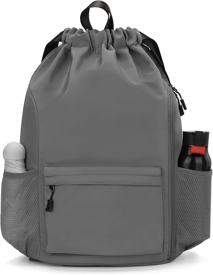Valleycomfy Waterproof Drawstring Gym Backpack Bag for Men & Women,Sports Gym Bag with Side Pocket Dark Grey