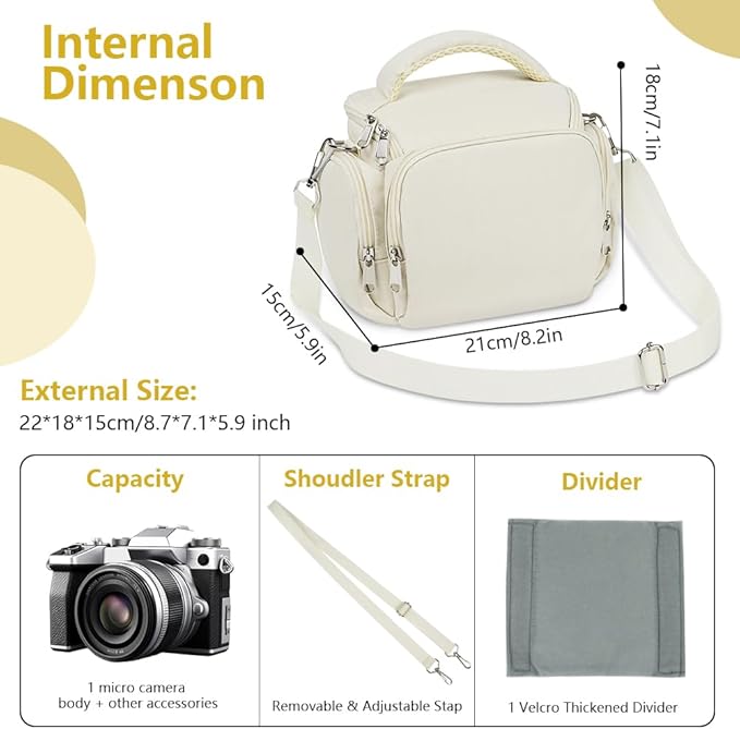 Ainiv DSLR Camera Bag, Waterproof Anti-Shock SLR Camera Case, Large Adjustable Shoulder Strap Camera Backpack, Portable Crossbody Single Shoulder Backpacks Compatible with Canon, Sony, Nikon, Beige