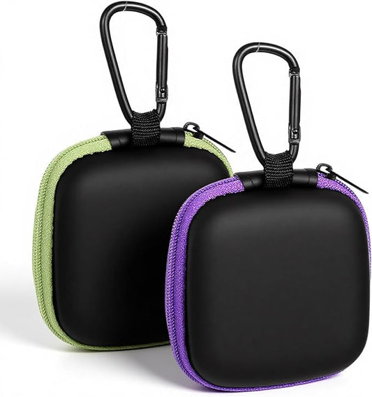 2 Pcs Square Earbud Case EVA Carrying Case Storage Bag with Carabiner Earbud Bag Cell Phone Accessories Organizer for Earbuds in-Ear Headphones Earpieces Earphones Headsets Green Purple