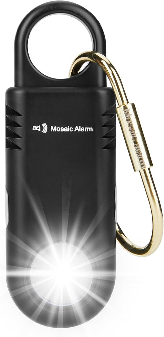 135dB Rechargeable Personal Safety Alarm Built-in Ultra-Bright Flashlight. Non Slip Grip Keychain Emergency SOS Siren for Women, Students, Night Runner. Loud Sound Hiking Bear Alerts with Hook. Black