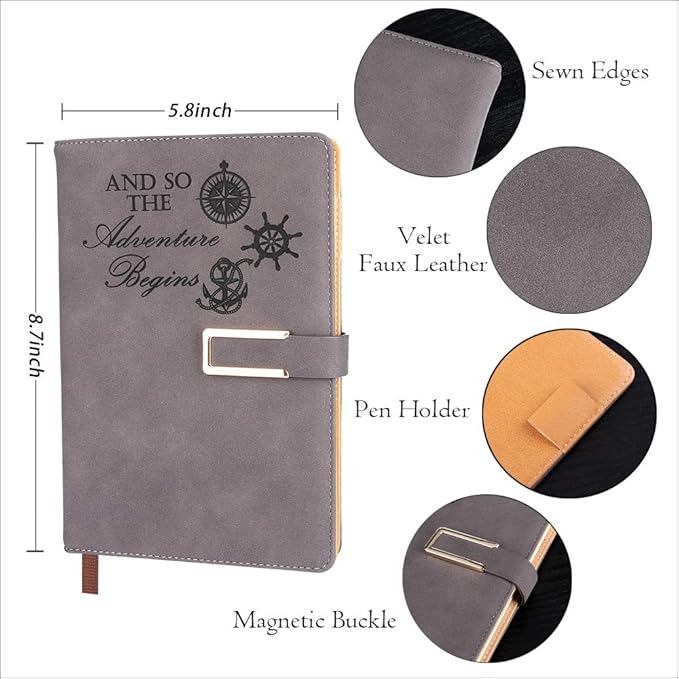 Fanery Sue Dotted Bullet Grid Journal - Dot Grid Hardcover Refillable Writing Notebook A5 Faux Leather 200 Pages Thick Paper-100gsm With Magnetic Buckle + Pen Loop (Adventure - Coffee)