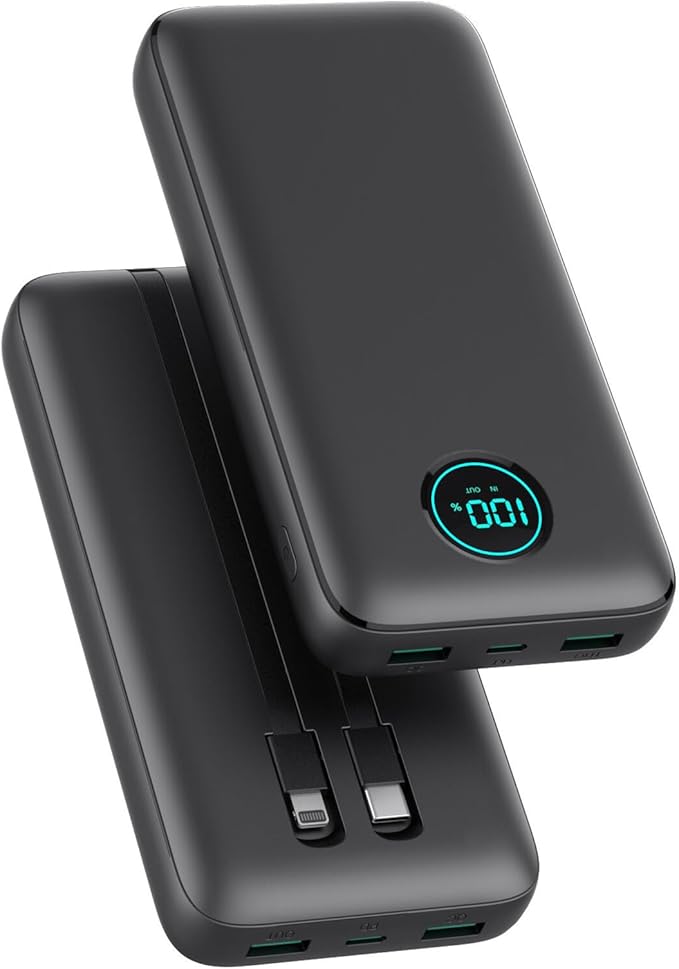 Portable Charger 40,800mAh Power Bank,25W PD QC 4.0 Fast Charging Portable Phone Charger with Built-in Cables,LCD Display USB C Travel Essentials Battery Pack for iPhone 17/16/15/14,Android Samsung