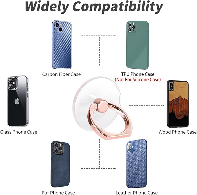 4 Pack Jsoerpay Cell Phone Ring Holder, Transparent Phone Ring 360°Rotation Finger Ring Stand, Clear Phone Ring Finger Kickstand Compatible with Most of Phones, Tablet and Case (2Silver+2Rose Gold)
