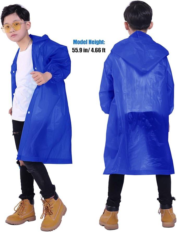 Kids Rain Jacket, 2 Pack Rain Ponchos for Kids - Reusable Raincoats for Boys and Girls Waterproof Outdoor Rain Gear