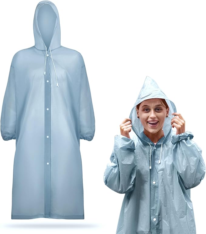 Rain Ponchos for Adults Reusable Rain Coats with Hood and Drawstring Thicken Ponchos Waterproof for Women(Blue Gray)