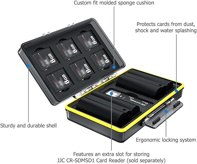 JJC Sony NP-FZ100 NP-FW50 Battery SD Memory Card Case Holder for 6 SD 2 Battery, Water-Resistant & Shockproof, Camera Battery Storage Organizer Box for Sony A9 III III A7RIV A7RIII A7III A7SIII A1