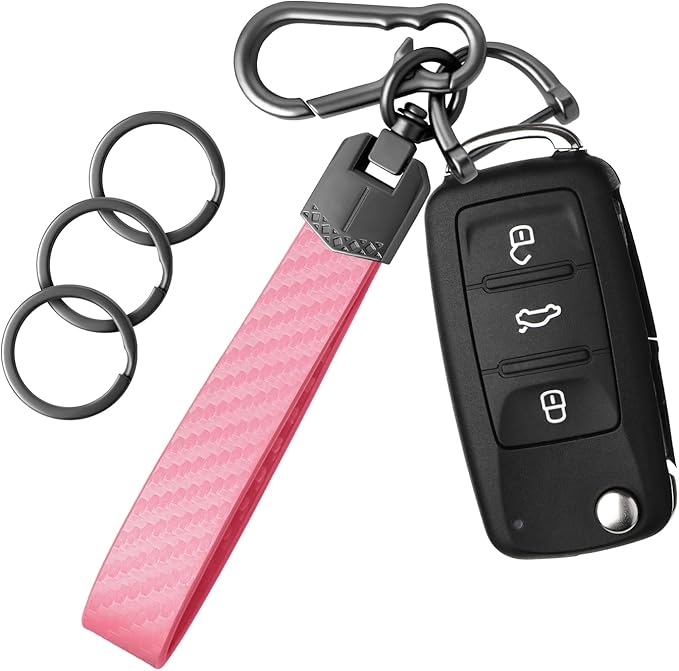 OHKYOOT Leather Car Keychain,Carabiner Clip Key Fob Keychain for Home Car Keys Women Men