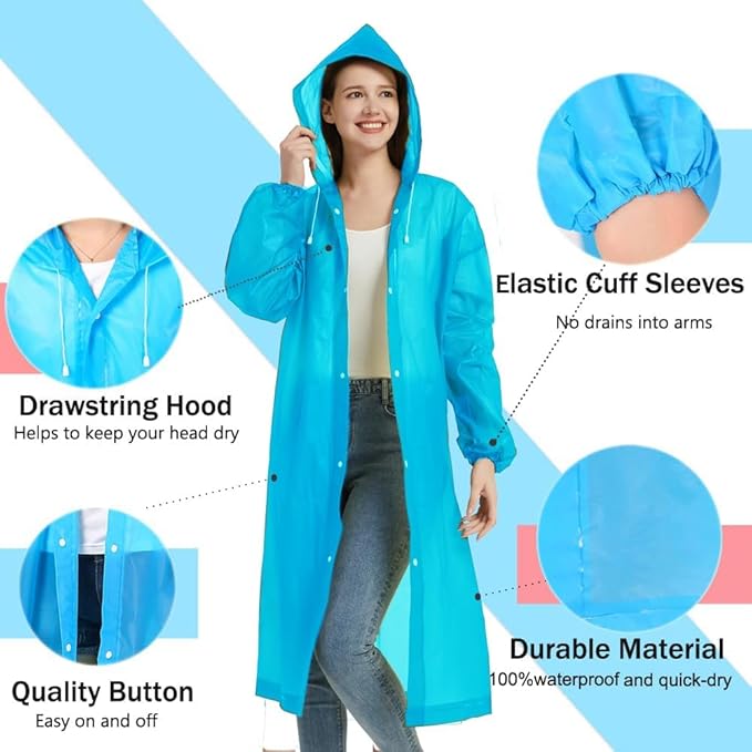 YDYJKI 2 Pack Waterproof Rain Ponchos for Adults-Reusable Emergency Raincoats with Hoodand Drawstring -Lightweight Ponchos