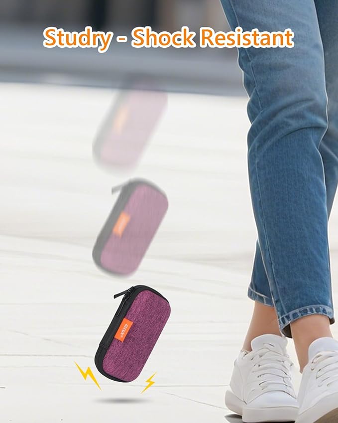 Mini Hard Earbud Case for Apple Airpods, Earpods, Samsung Galaxy Buds, JBL, Sony in-Ear Headphones - Small Cute Protective Case Pouch for Cable, Cord, Card, Earplugs, Heart Monitor - Grape-Purple