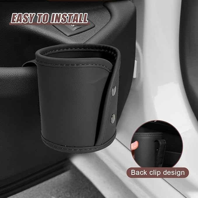 YoRise Car Cup Holder Organizer, Scratch-Resistant Clip-On Leather Car Water Bottle Holder, Automotive Back Seat Drink Cupholder, Vehicle Hanging Storage Organizer Accessories (Black)