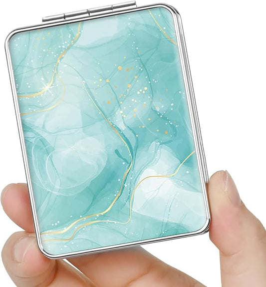 Pocket Mirror, Small Travel Mirror with Magnification, Portable Double-Sided Magnifying Cosmetic Mirror for Daily (Beautiful Marble)