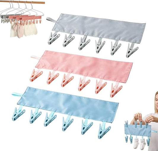 Portable Hanger Clips & Travel Clothesline, Foldable Towel Drying Rack with 6 Clips, Swimsuit Sock Drying Rack Hanger, Travel Hangers for Cruise Hotel Dorm (Set A 3pack)