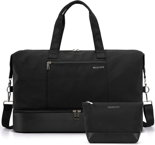 Women's Weekender bag Travel Duffel Bag with Shoe Compartment 21-inch Airline-Approved Carry-On, 2-Piece Overnight Bag Set Personal Item Luggage