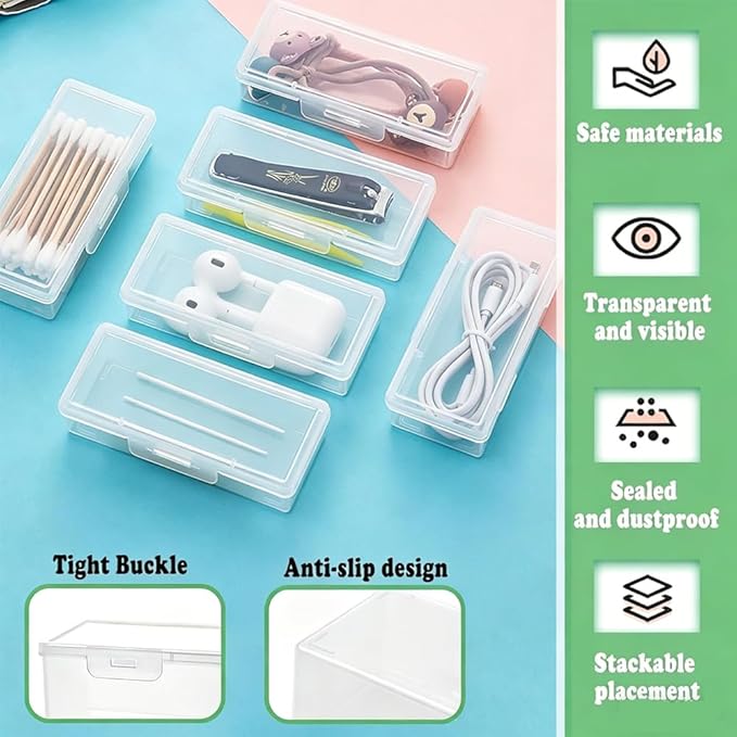 2 Packs 4 in 1 Plastic Cotton Swab Holder Resuable Dental Travel Floss Stick Case Clear Cotton Pad Holder Cleaning Organizer Case for Hair Rope Paperclip