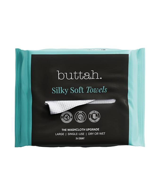 Buttah Skin Disposable Face Towels, 24 Count – Extra Thick, Soft, Large Towels for Sensitive Skin, Travel, and Makeup Removal