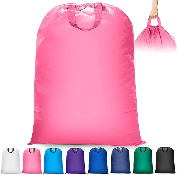 Isink Extra Large Heavy Duty Laundry Bag - 28" x 40", Travel Laundry Bag for Dirty Clothes (Pink)
