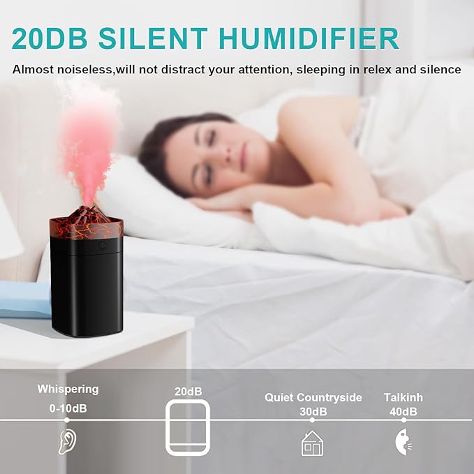 Portable Small Humidifier, 400ml Cool Mist Humidifiers for Bedroom, USB Powered Desktop Humidifier with Light for Car, Office, Travel, Plants, Auto Shut-Off, 2 Mist Modes, Super Quiet, Black-Crackle