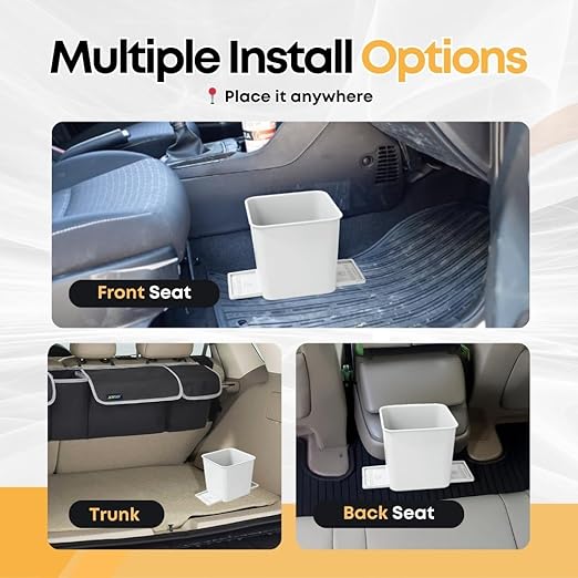 Car Trash Can with Stability Wings – Leakproof Portable Garbage Bin for Fabric & Rubber Mats – Compact Durable Plastic Auto Organizer for Cars, SUVs, Trucks (White, Small)