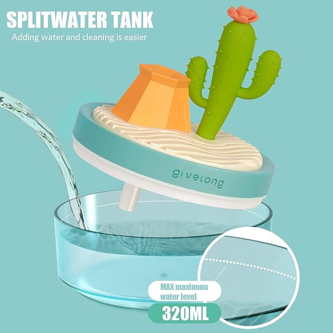 PRATIQUE Mini Portable Desktop Humidifiers for Bedroom,Small Humidifier with Cactus Landscape,Quiet,Cool Mist, Auto Off,7 Colors Night Light,320ml Air Humidifier Home Office Travel (GREEN)