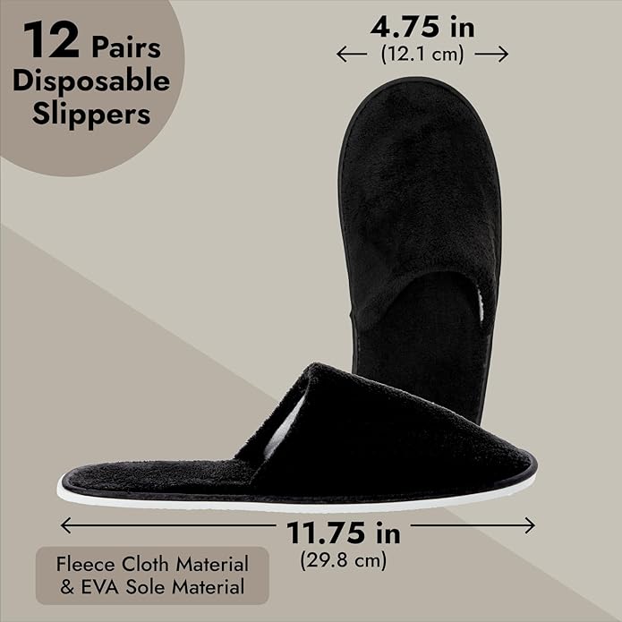 Juvale 12 Pairs Disposable Slippers for Guests, Bulk Pack for Hotel, Spa, Shoeless Home, (US Men Size 11, Women 12)