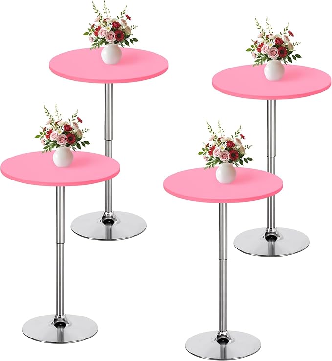 Wolkemer 4 Pack 2 Foot Pink Fitted Tablecloth 24 Inch Round Elastic Edges Table Cloth, Spandex Stretch Table Cover with Machine Washable Fabric for Wedding Party Picnic Dining Indoor Outdoor