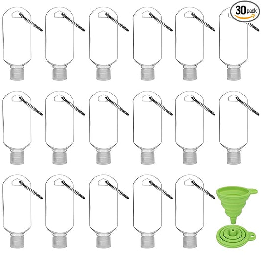 Abodhu 30Pcs Empty Hand Sanitizer Travel Bottles with Keychain 2.03oz/60ml Portable Clear Leakproof Portable Refillable Plastic Squeeze Containers