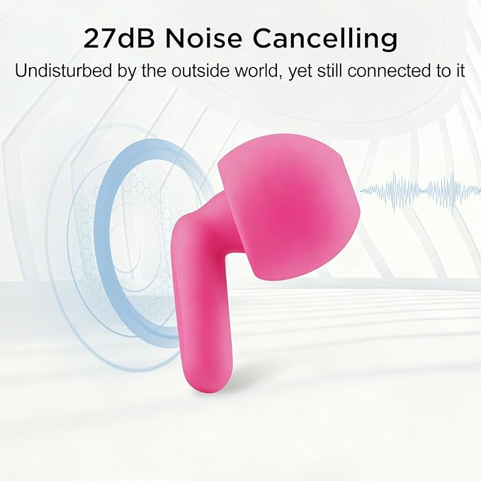 Ear Plugs for Noise Reduction–Super Soft, Reusable Hearing Protection in Flexible Silicone for Sleep, Noise Sensitivity & Flights-8 Ear Tips in XS/S/M/L–27dB Noise Cancelling–Light Pink