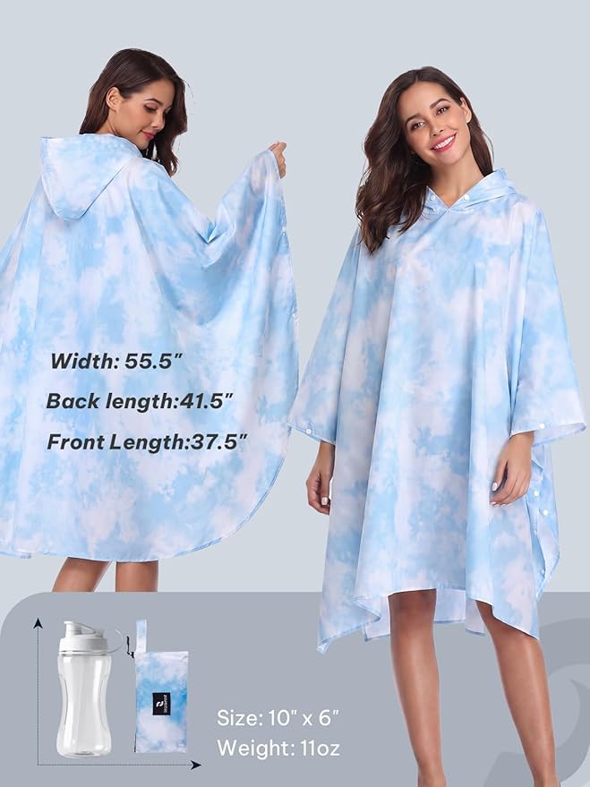 SaphiRose Unisex Rain Poncho Waterproof Raincoat Hooded for Adults Women with Pockets