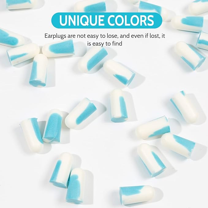 LYSIAN Foam Ear Plugs for Sleeping, 50 Pairs, SNR 38dB Noise Reduction Earplugs, Ultra Soft Slow Rebound Earplugs for Snoring, Travel, Work, Study and Loud Noise, White/Blue