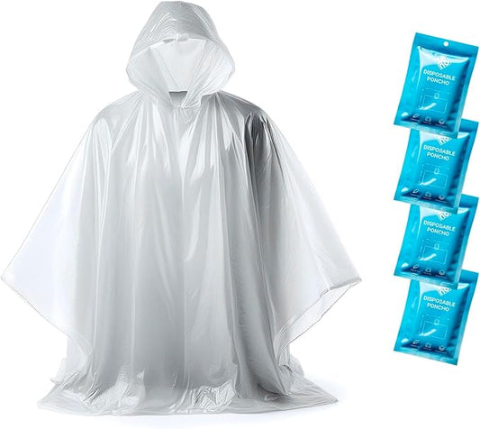 ZENO Disposable Rain Ponchos for Adults - Clear with Hood, Compact Emergency Ponchos for Hiking, Camping, Travel