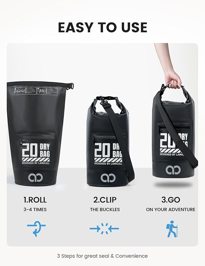 Lamicall Small Dry Bag, Waterproof Bag - [Durable & Floating] 5L/10L/20L/30L/40L Water Proof Bag with Waterproof Phone Pouch, Keeps Gear Dry Sack for Kayak Swim Boat Paddle Boarding Hiking Fishing
