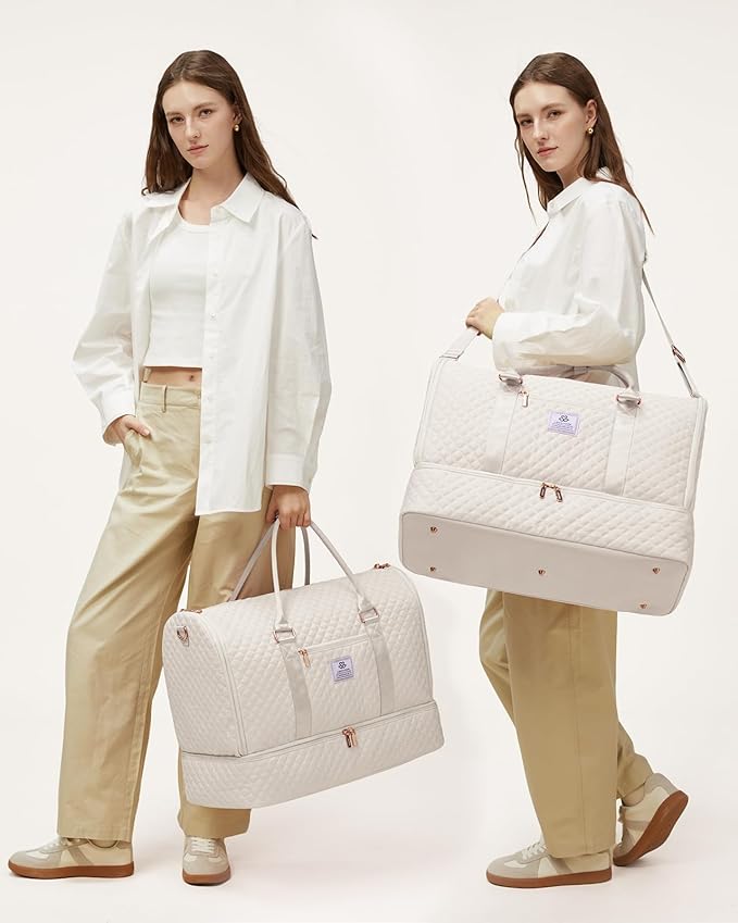 LOVEVOOK Convertible Garment Bag for Travel with Shoe Pouch, Carry On Garment Duffel Bag with Toiletry Bag, 2 in 1 Hanging Suitcase Suit Bag, Weekender Bag for Women Travel, Wedding, Beige