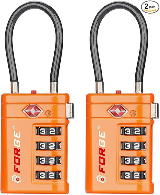 Forge TSA Approved Luggage Locks 4 Digit Combination TSA Travel Locks with TSA008, Open Alert Indicator, Zinc Alloy Body for Luggage, Suitcase, Backpack, and More. Orange 2 Locks.