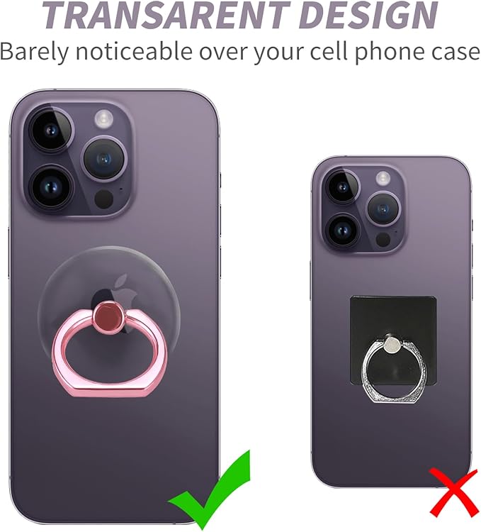 2 Pack Pink Jsoerpay Clear Phone Ring Holder, Transparent Cell Phone Ring Grip 360°Rotation Finger Ring Stand, Phone Kickstand Compatible with Most of Phones, Tablet and Case