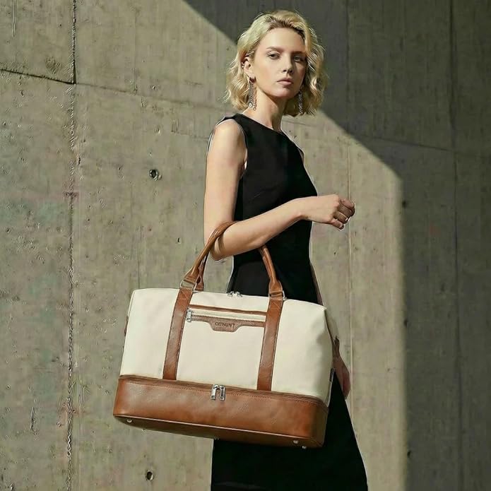 Women's Weekender bag Travel Duffel Bag with Shoe Compartment 21-inch Airline-Approved Carry-On, 2-Piece Overnight Bag Set Personal Item Luggage