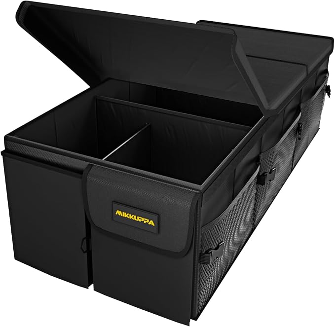 MIKKUPPA Car Trunk Organizer - 95L Collapsible Trunk Organizer with Lid, Sturdy Car Storage for SUV Auto Truck Van with Adjustable Straps and Non Slip Bottom (Black, XX-Large)