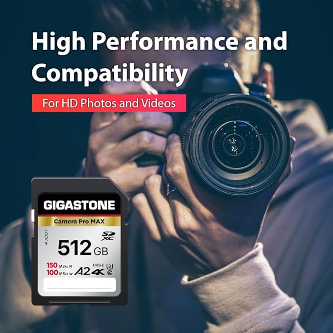 【5-Years Data Recovery】 GIGASTONE 512GB SD Card, 4K Camera Pro MAX, UHS-I A2 4K SDXC Memory Card High Speed 4K UHD Video Compatible with Kodak Digital Camera, with 1 Mini case