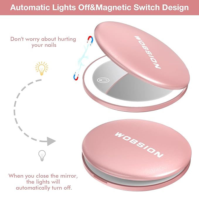 wobsion 10X Magnifying Tabletop Mirror, Touch Dimmable, 3 Color Temperature Adjustment, Auto Light Off, Rechargeable, Compact 4 inch x 0.8 inch
