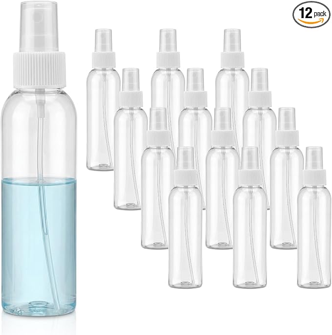 TRENDBOX 4oz Travel Size Spray Bottles, 12 Pack Fine Mist Small Empty Plastic Spray Bottle, Leak Proof BPA-Free Travel Essentials Cosmetic Containers