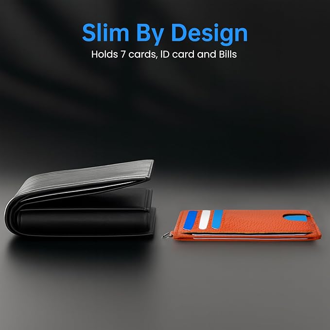 Mayski Slim Wallet, Credit Card Holder for Women, Minimalist Front Pocket RFID Blocking Card Cases, Small Wallet Women Men(Lichee Orange)