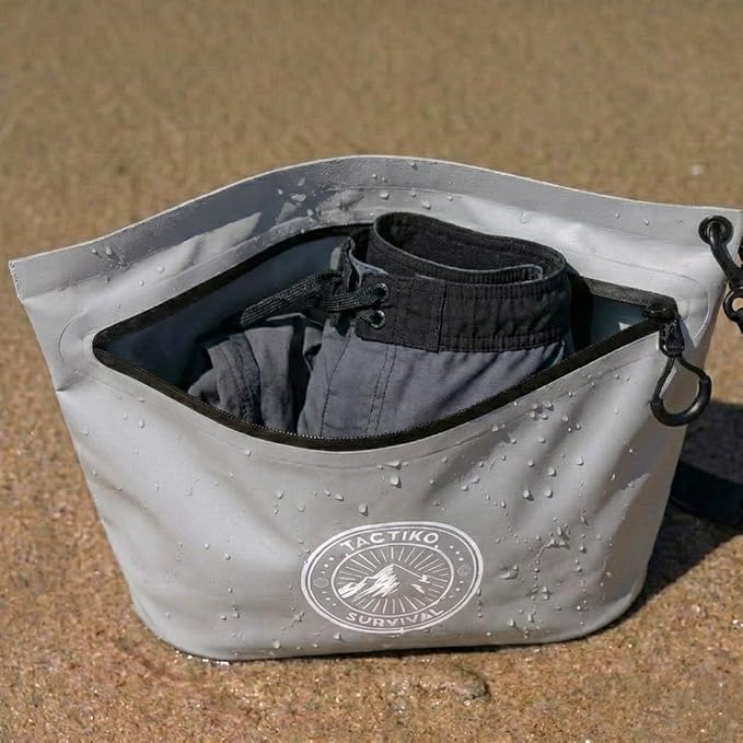 Tactiko 3L Water Resistant Pouch - Waterproof Material with Splashproof Zipper - Zipper Bag for Storage, Toiletries, Travel, Beach, Cruise, Home (Gray)